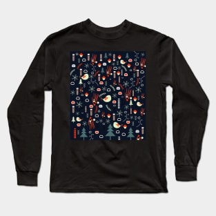 Christmas pattern with cute birds Long Sleeve T-Shirt